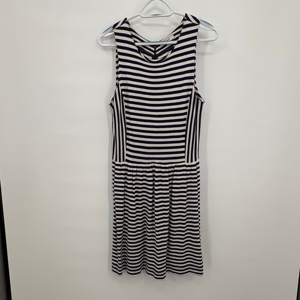 Madewell Womens Navy Blue Cream Striped Sleeveless Fit Flare Dress 05134‎ Size S